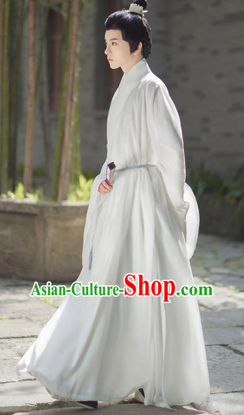 China Ancient Scholar Clothing Ming Dynasty Historical Costume Male White Hanfu Robe