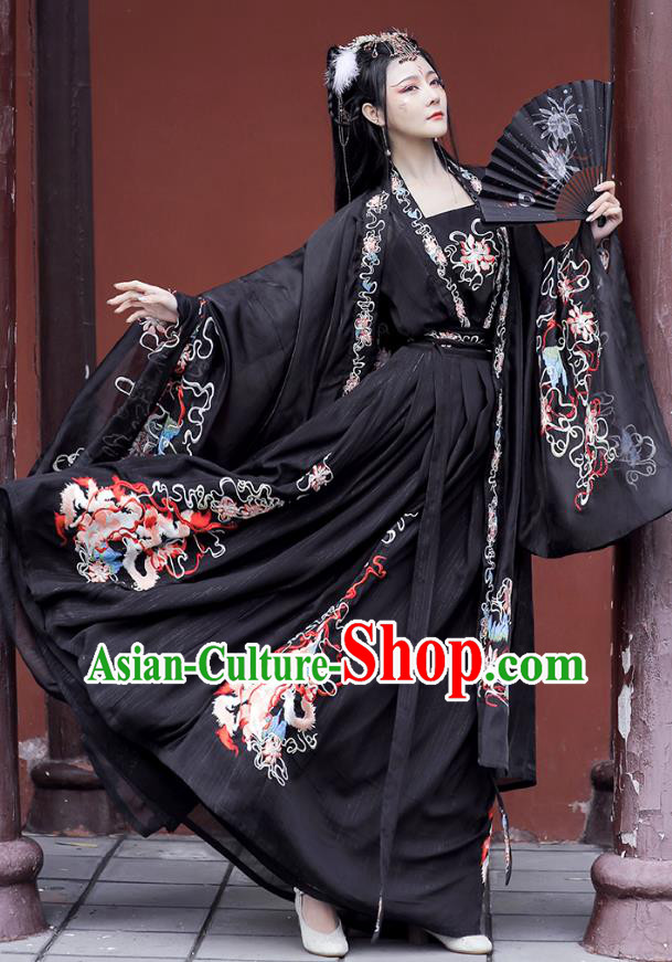 China Female Hanfu Black Ruqun Ancient Fairy Clothing Song Dynasty Embroidered Historical Costumes