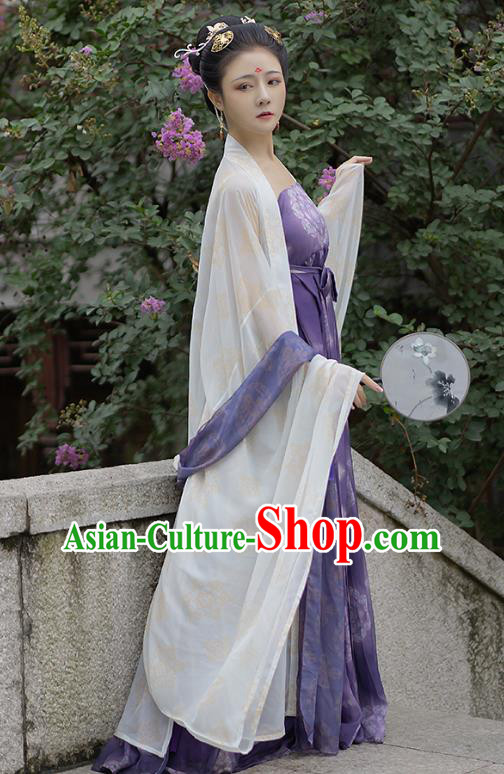 China Woman Hanfu Purple Hezi Dress Ancient Empress Clothing Tang Dynasty Noble Lady Historical Costumes