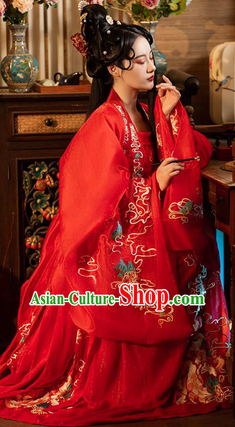 China Hanfu Embroidered Wedding Dress Ancient Bride Red Clothing Song Dynasty Princess Replica Costumes