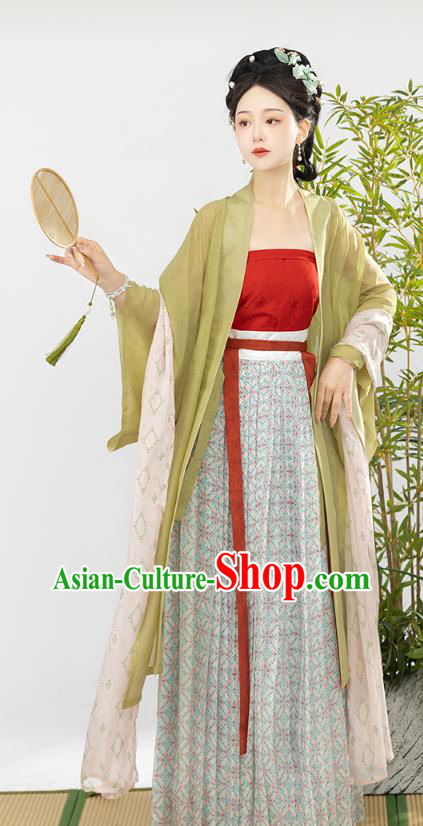 China Song Dynasty Young Lady Costumes Traditional Long Beizi Hanfu Ancient Imperial Consort Clothing Complete Set