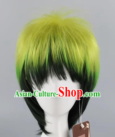 Blue Exorcist Green Gradient Dark Green Men Short Hair Pineapple Head Style Cos Anime Wig