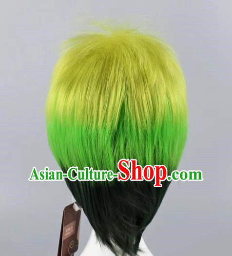 Blue Exorcist Green Gradient Dark Green Men Short Hair Pineapple Head Style Cos Anime Wig