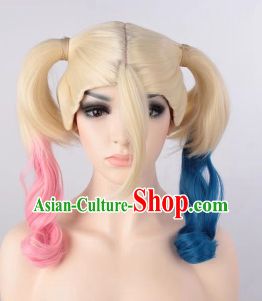 Harley Quinn Micro Curly Double Braid Pink Blue Harley Quinn Non Mainstream Wig