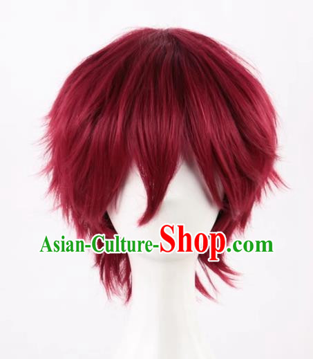 Wig Male Short Hair Shot Cos Anime Amagi Rinone Handsome Wine Red