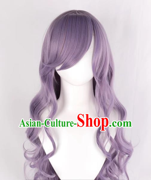 Women With Long Curly Hair Big Wavy Oblique Bangs Taro Purple COSPLAY Anime Lolita Full Wig