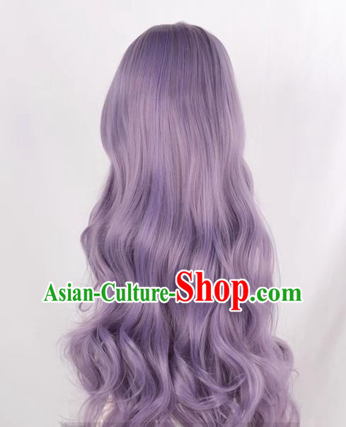 Women With Long Curly Hair Big Wavy Oblique Bangs Taro Purple COSPLAY Anime Lolita Full Wig