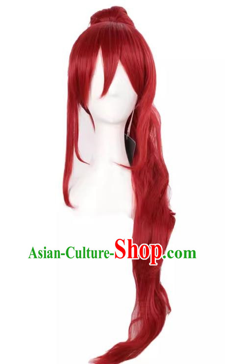 Fairy Tail Erza Cos Wig Dark Red Body + Tiger Mouth Clip Female Whole Head Fake Hair