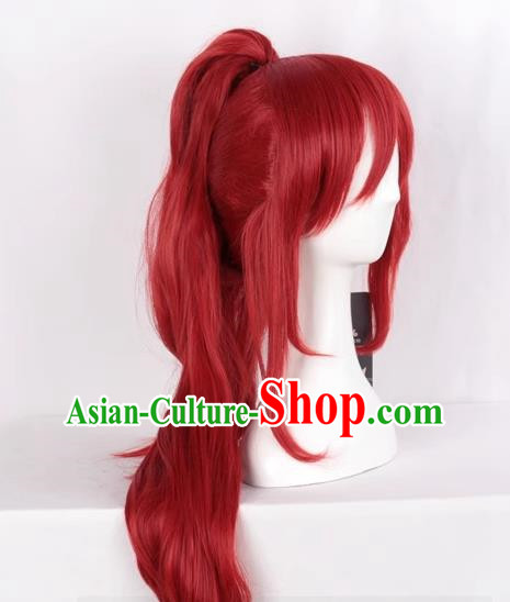 Fairy Tail Erza Cos Wig Dark Red Body + Tiger Mouth Clip Female Whole Head Fake Hair