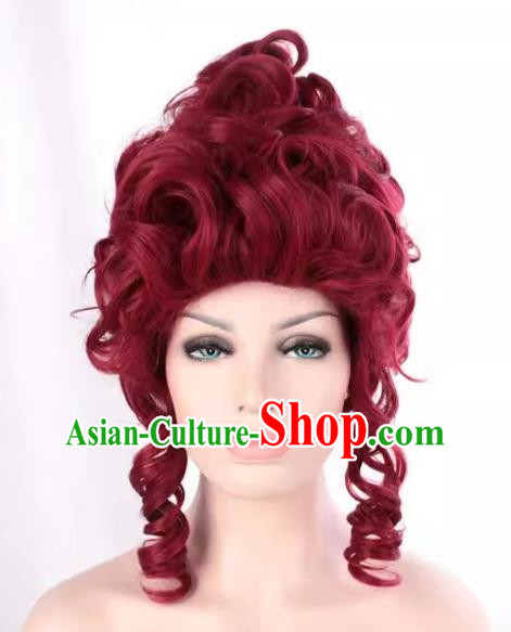 European French Aristocratic High Top Matte High Temperature Silk Curly Burgundy Prom Handmade Custom Wig