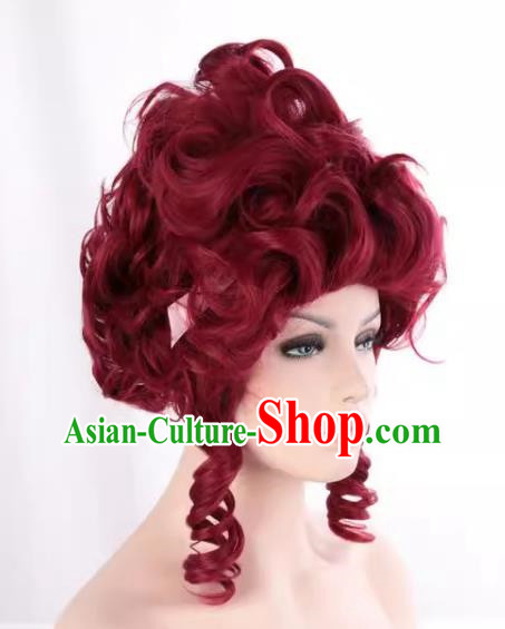 European French Aristocratic High Top Matte High Temperature Silk Curly Burgundy Prom Handmade Custom Wig