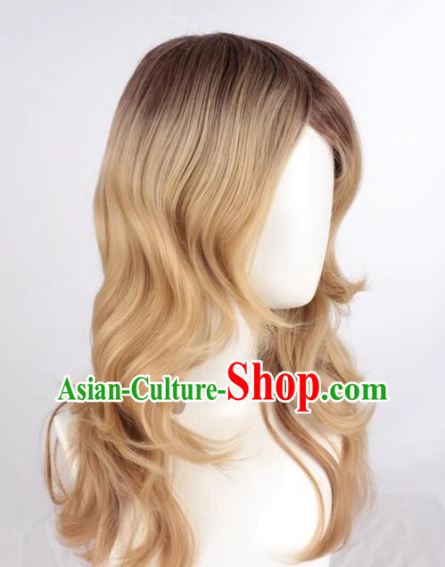 Mixed Flaxen Slightly Curly Mid Length Women Slanted Bangs Full Wig