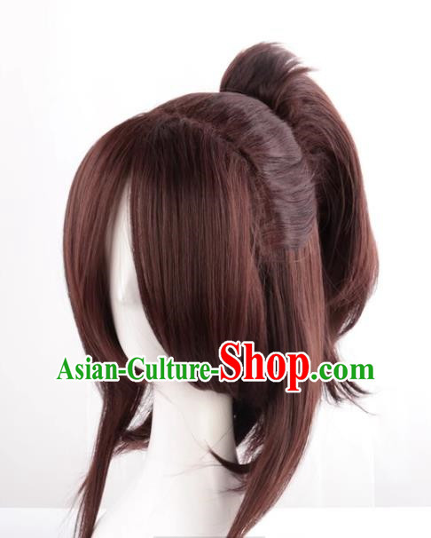 Mixed Brown Single Ponytail Cos Anime High Temperature Silk Wig