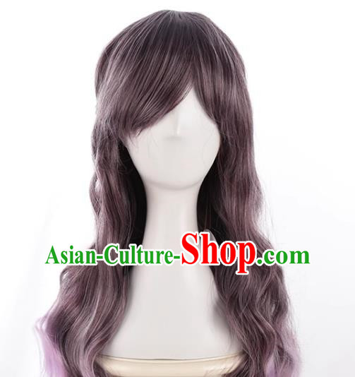 Long Curly Hair Lolita Natural Internet Celebrity Lo Purple Gradient Jk Girl Wig Princess Braid