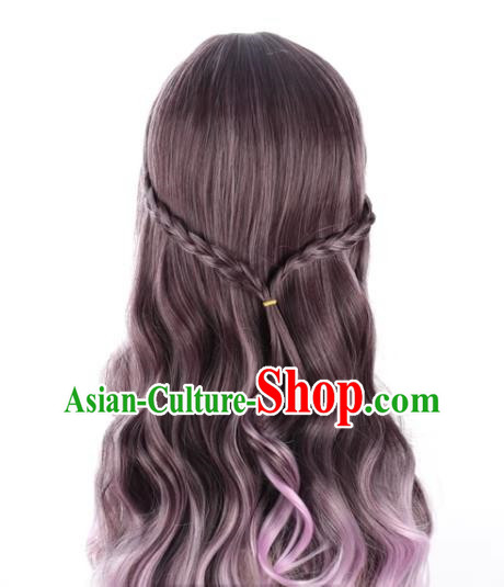 Long Curly Hair Lolita Natural Internet Celebrity Lo Purple Gradient Jk Girl Wig Princess Braid