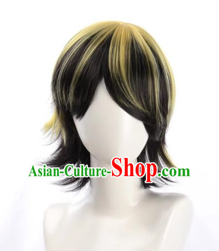 Tokyo Swastika Avenger Hamiya Kazutora Black Highlights Yellow Flipped Short Hair Cos Anime Wig