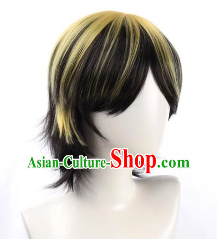 Tokyo Swastika Avenger Hamiya Kazutora Black Highlights Yellow Flipped Short Hair Cos Anime Wig