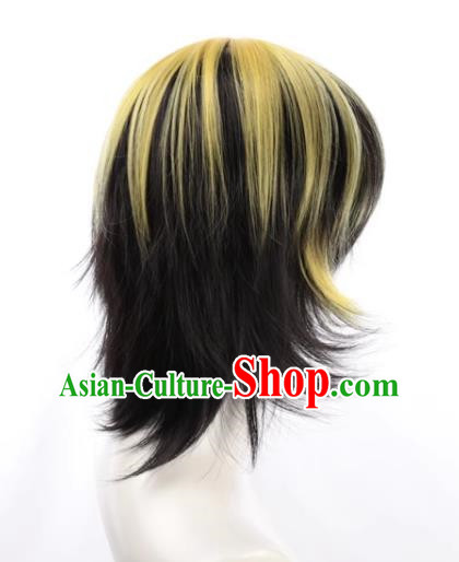 Tokyo Swastika Avenger Hamiya Kazutora Black Highlights Yellow Flipped Short Hair Cos Anime Wig