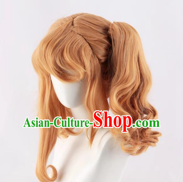 Black Butler Elizabeth Cos Wig Golden Split Tiger Mouth Clip Double Curly Ponytail Fake Hair