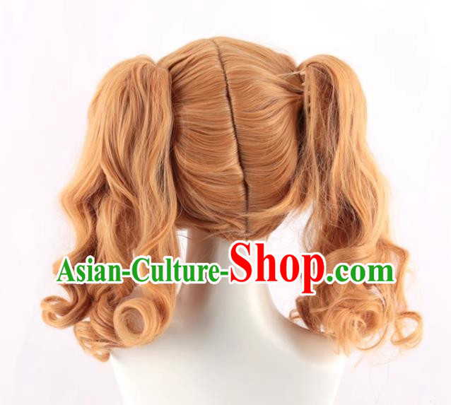 Black Butler Elizabeth Cos Wig Golden Split Tiger Mouth Clip Double Curly Ponytail Fake Hair