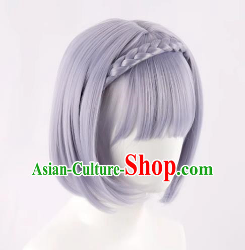 Genshin Noelle Cos Wig Split Headband Braid Short Hair BOBO Head