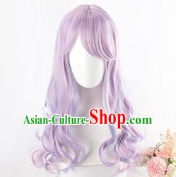 Lolita Harajuku Female Big Wavy Long Curly Hair Mixed Purple Lolita Wig Cute Jk Girl Fake Hair