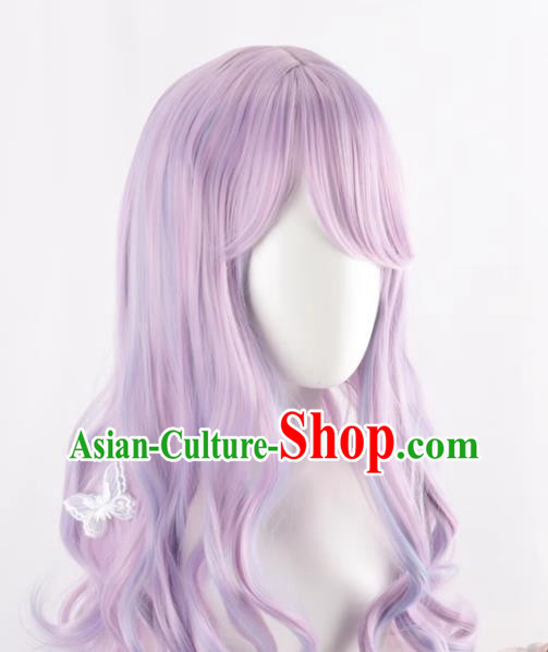 Lolita Harajuku Female Big Wavy Long Curly Hair Mixed Purple Lolita Wig Cute Jk Girl Fake Hair