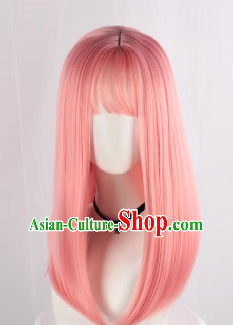 Long Straight Hair Soft Girl Lolita Pink Collarbone Hair Loli Lolita Wig Cos Fake Hair