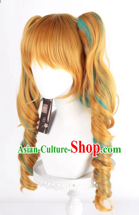 The Binder Shinzan Renzi Golden Brown Turquoise Highlighted Cos Wig Main Body Double Ponytail Long Curly Hair