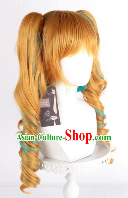 The Binder Shinzan Renzi Golden Brown Turquoise Highlighted Cos Wig Main Body Double Ponytail Long Curly Hair