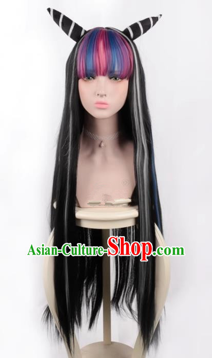 Dangan Ronbu Danganronpa Mita Yui Blows Horn Long Straight Hair Mixed Color Styling COS Wig