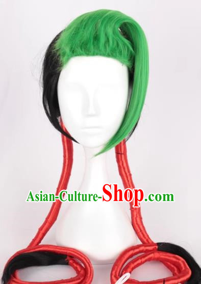 Shenlong Flame Jinx Green And Black Double Ponytail JINX Cosplay Wig