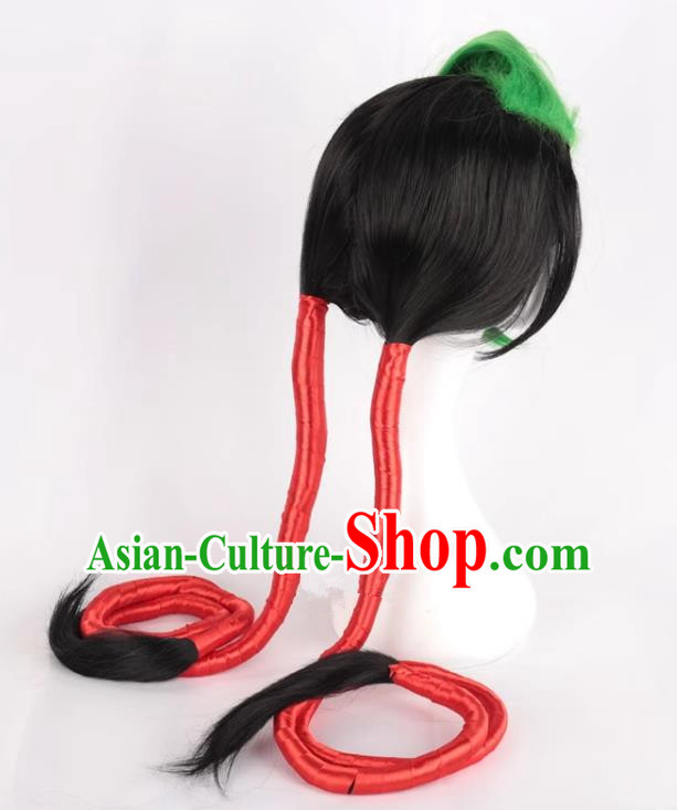 Shenlong Flame Jinx Green And Black Double Ponytail JINX Cosplay Wig