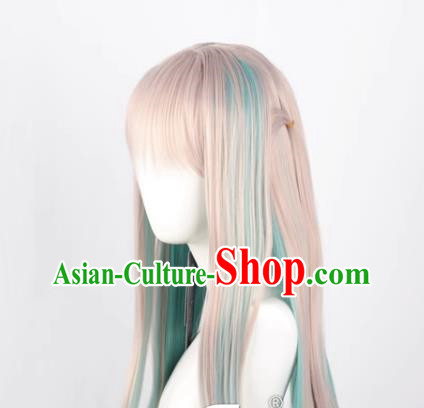 Earth Bound Boy Hanako Kun Bashun Ningning Silver Gray Gradient Green Long Straight Hair Cos Wig