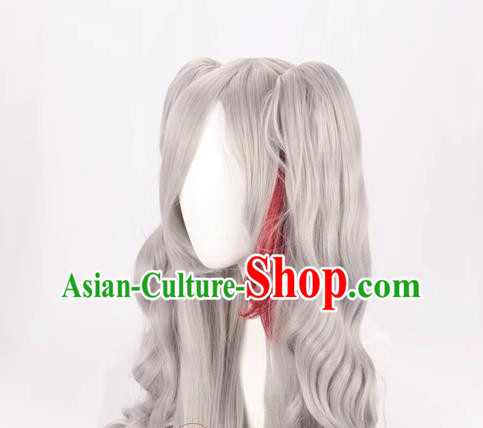 Cos Wig Lolita Silver Gray Gradient Double Ponytail Long Curly Hair