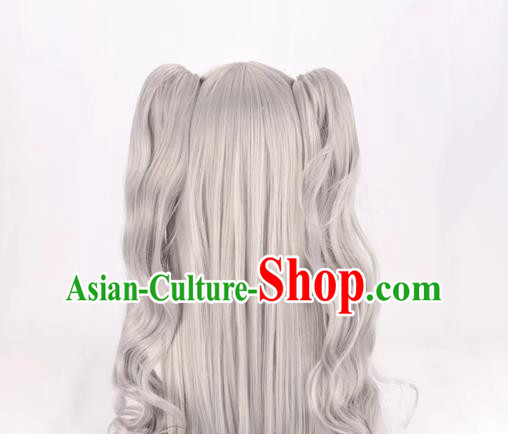 Cos Wig Lolita Silver Gray Gradient Double Ponytail Long Curly Hair