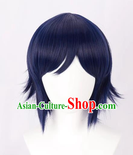 Cos Mixed Blue Male Short Hair Straight Hair Anime Wig