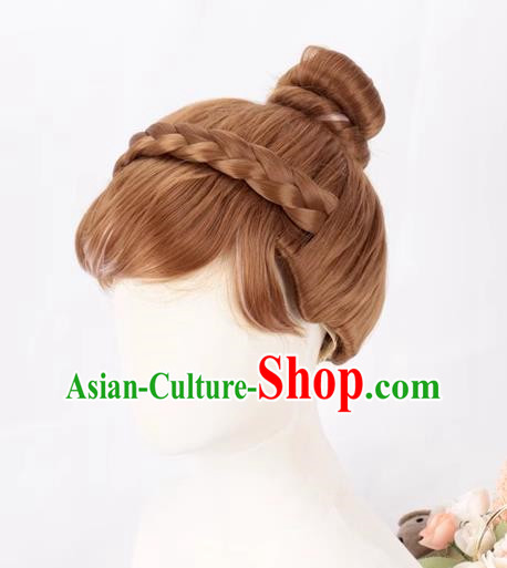 Brown Updo Hair Highlights And Braids Style Female Cos Wig