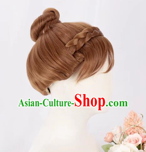 Brown Updo Hair Highlights And Braids Style Female Cos Wig