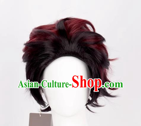 Demon Slayer Cos Tanjiro Kamado's Gradient Back And Reverse Style Anime Wig