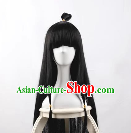 Ayari Maya Cos Fake Hair Black 100cm Female Full Bangs Long Straight Hair Cosplay Wig