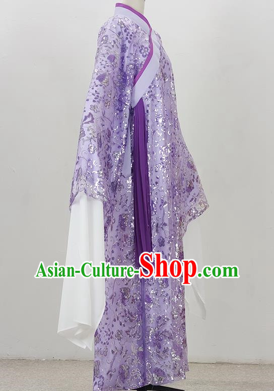 Purple Drama Costumes Ancient Costumes Yue Opera Huangmei Opera Costumes Cantonese Opera And Qiong Opera Costumes Sequins Diagonal Collar Water Sleeves Student Clothes