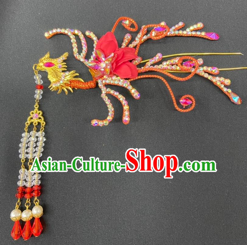 Red Drama Costumes Ancient Costumes Shaoxing Opera Huangmei Opera Costumes Headdresses Accessories Miss Huadan Phoenix Hairpin