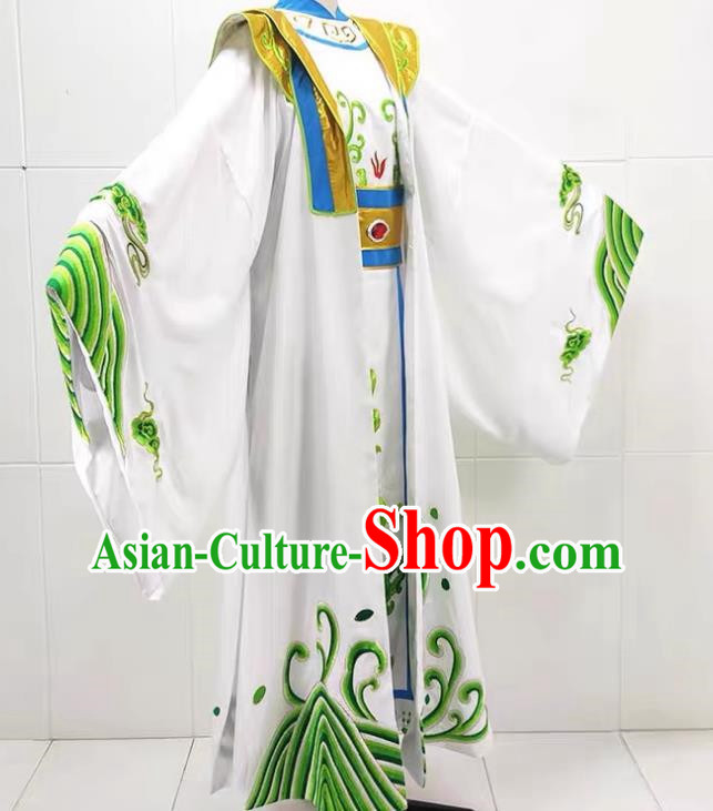 White Drama Costumes Ancient Costumes Shaoxing Opera Huangmei Opera Xiaosheng Embroidered Dragons Water Legs Large Cuffs Qinghe King Dragon Robe Emperor Prince Clothes