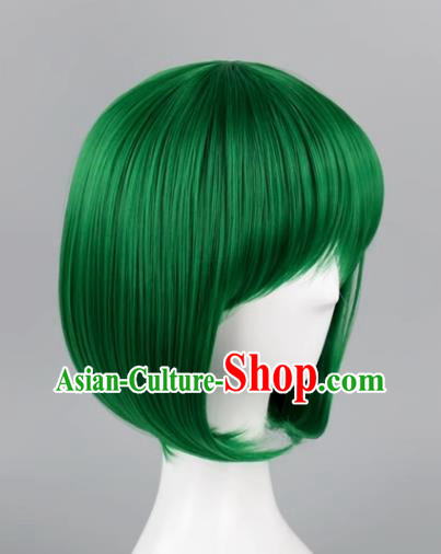 High Temperature Silk Cos Straight Hair Wig With Bangs Dark Green BOBO Head Student Head Sweet Girl Short Hair