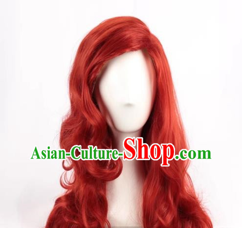 Copper Red Cosplay Full Headgear High Temperature Silk Long Curly Hair Women Bangs Upturned Cos Wig