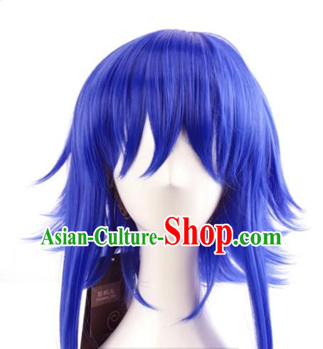 Gumi Color Changing Version Of Sapphire Blue Sideburns Lengthened And Turned Up VOCALOID Cosplay Short Wig