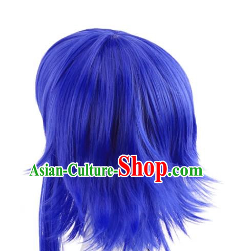 Gumi Color Changing Version Of Sapphire Blue Sideburns Lengthened And Turned Up VOCALOID Cosplay Short Wig