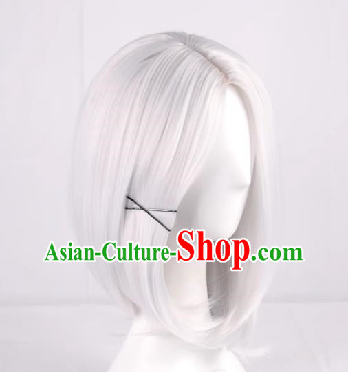 3 7 Points Scalp Silver White Cos Anime Wig For Men And Women