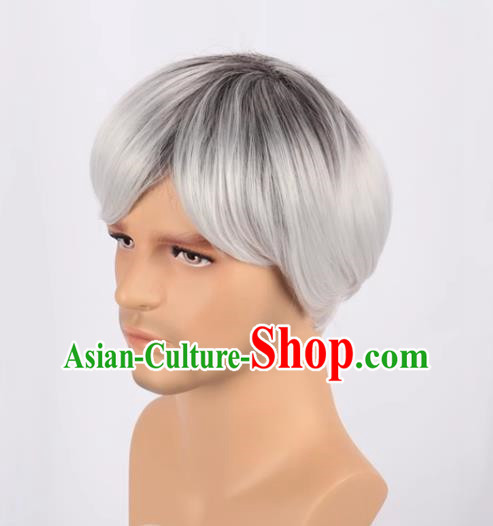 European And American Black Gradient White Men Short Hair Short Straight Hair Men Fake Hair Cos Full Wig